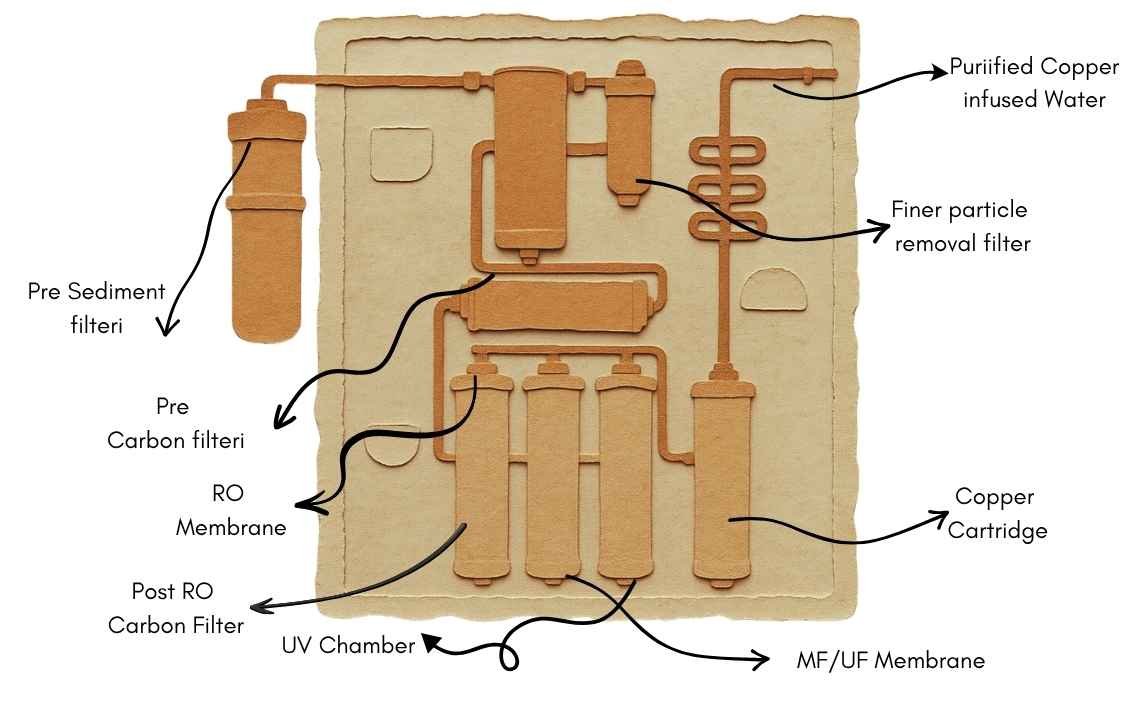 RO with Copper infused water purification system diagram